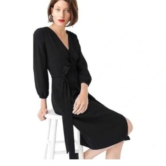J. Crew 365 Black Crepe Long Sleeve Mini Wrap Dress | Size 2 - Picture 2 of 10